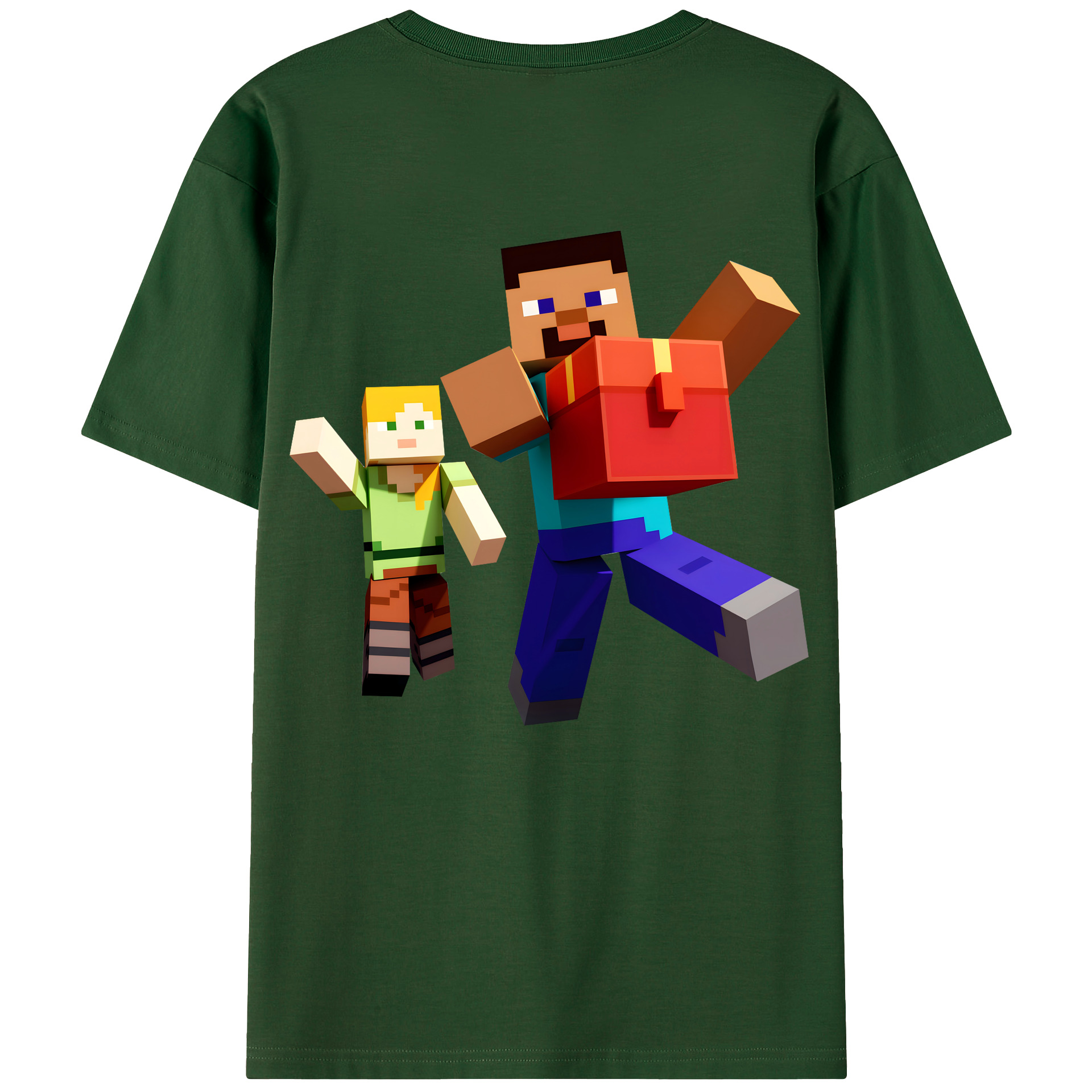 （画像用） マインクラフト ブロックの世界 Minecraft MC Block world 綿100％半袖Tシャツ（背面プリント）